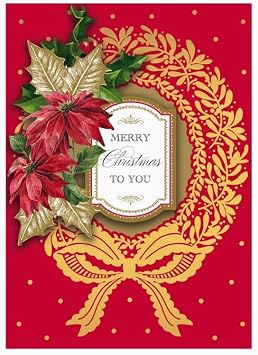 Metr Anna Griffin, Red and Gold Wreath, Boxed Set of 10, 3-Dimensional Christmas/Holiday Cards