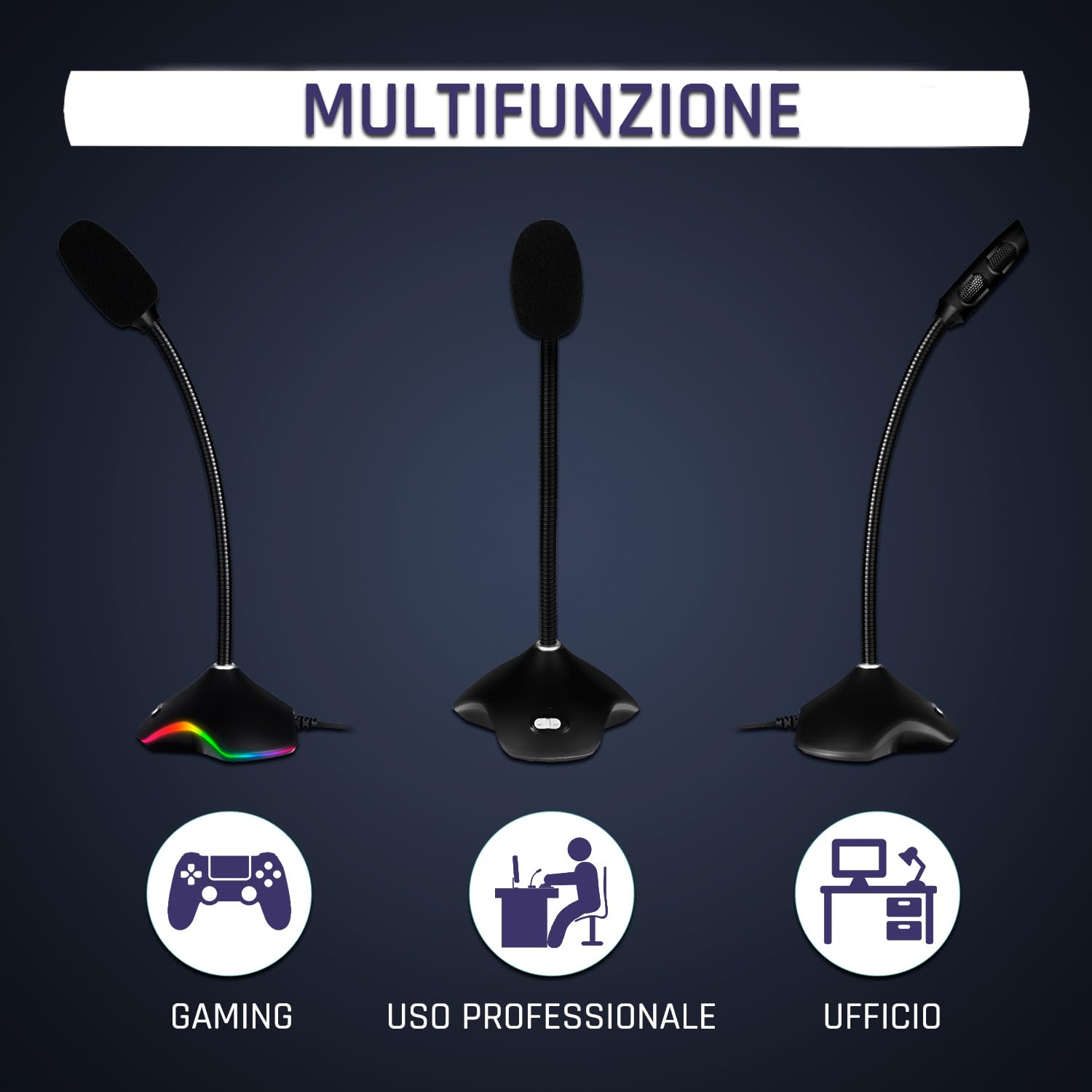 KLIM Rhapsody Microfono PC RGB - Microfono USB per PC - Migliore Qualità del Suono - Registrazione Vocale, Riconoscimento Vocale, Streaming, YouTube, Podcast - Microfono Gaming Windows Mac PS4 PS5