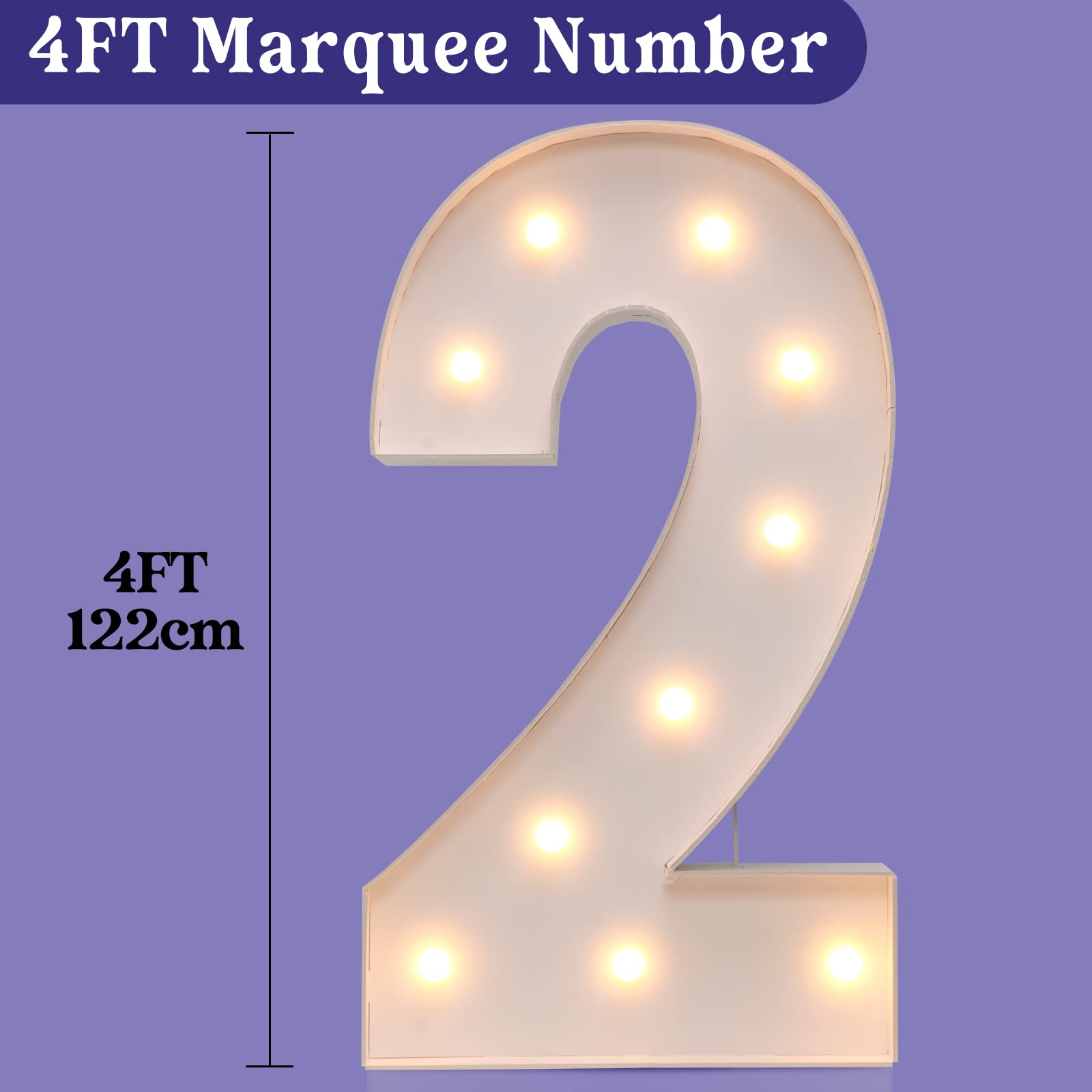Marquee Light Up Numbers, 4FT Large Marquee Numbers for 21st 2nd Birthday Decorations for Boy Girl, Giant Light Up Numbers for Party Anniversary, Marquee Letters Pre-cut Mosaic Numbers for Balloons 2