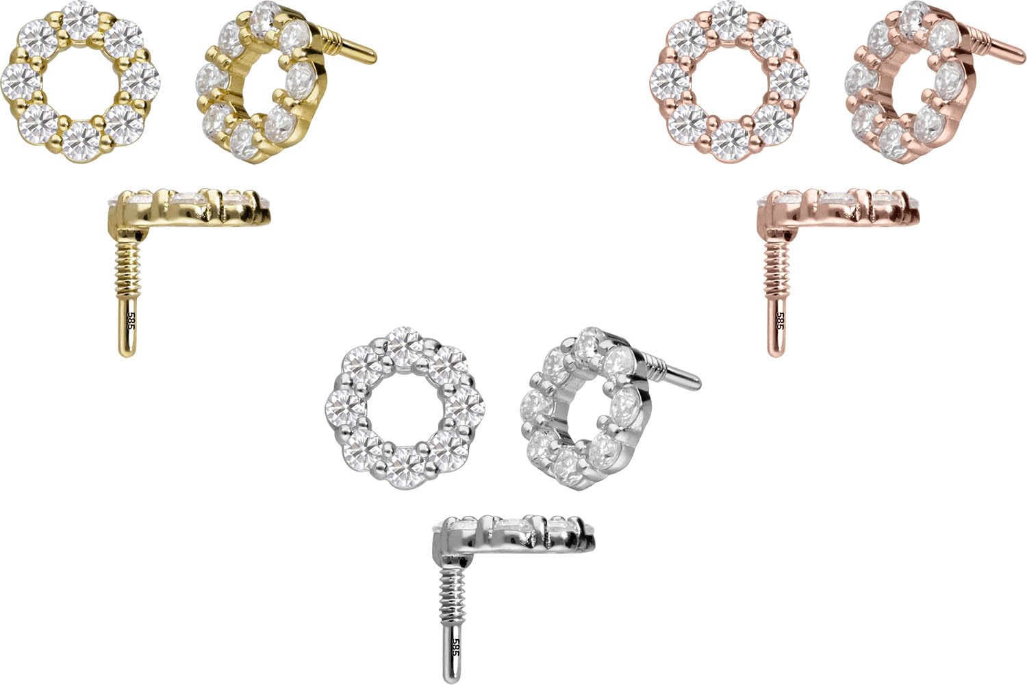PIERCINGLINE Universal Piercing Schraub-Aufsätze 14 Gold Schraubaufsatz mit Außengewinde MOISSANIT-KREIS 585er Gold - Roségoldfarben, Goldfarben, Silberfarben