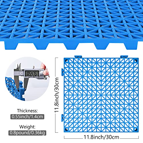 Image of ToLanbbt Modular Interlocking Cushion 12P 11.8 inch x 11.8 inch Interlocking Rubber Floor Drain Holes Non-Slip Splicing Drainage Mats for Deck, Shower, Kitchen, Drain Pool, Indoor Outdoor (Grey Blue)