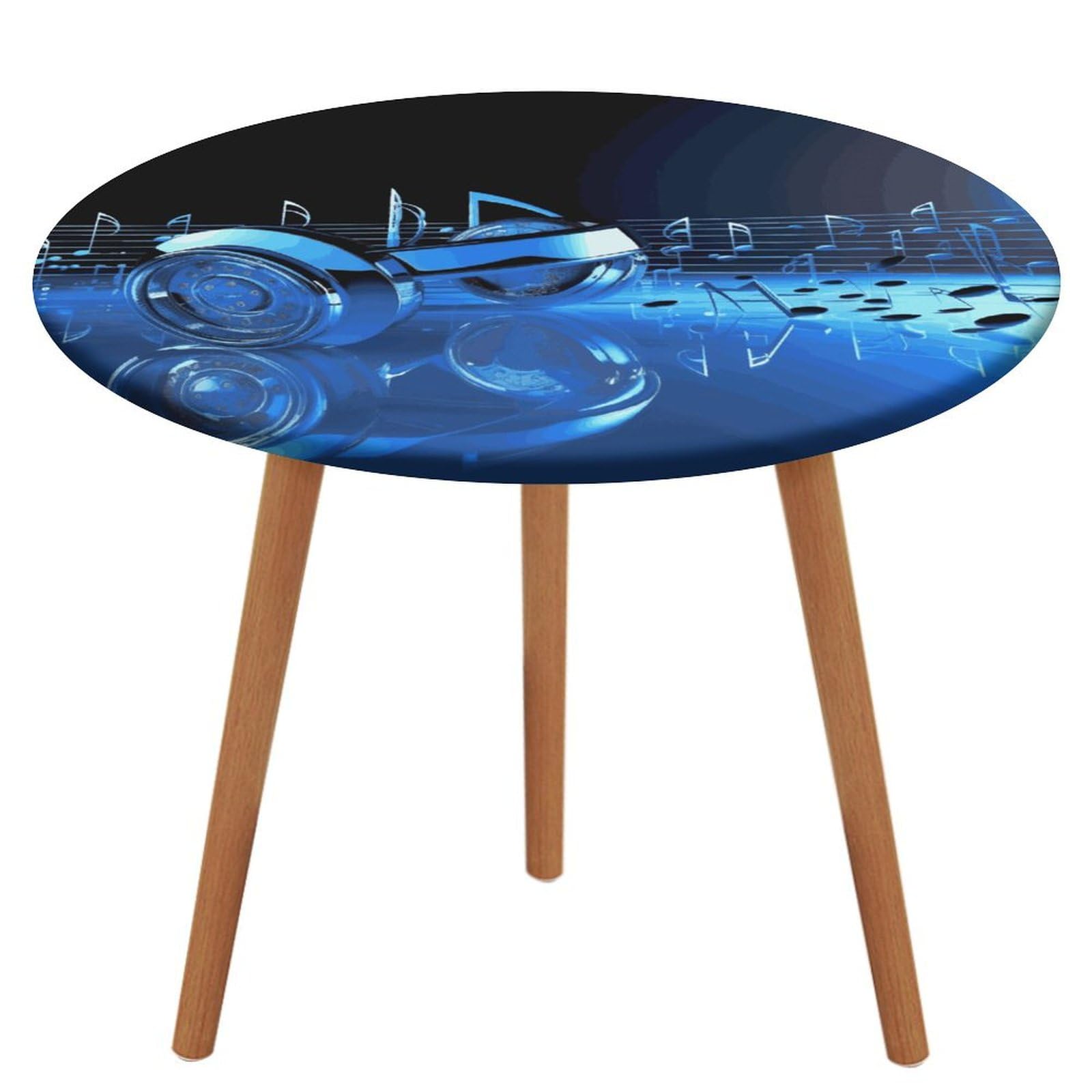 Nappe ronde imperméable et élastique motif musique bleu anti-tache pour repas sereins