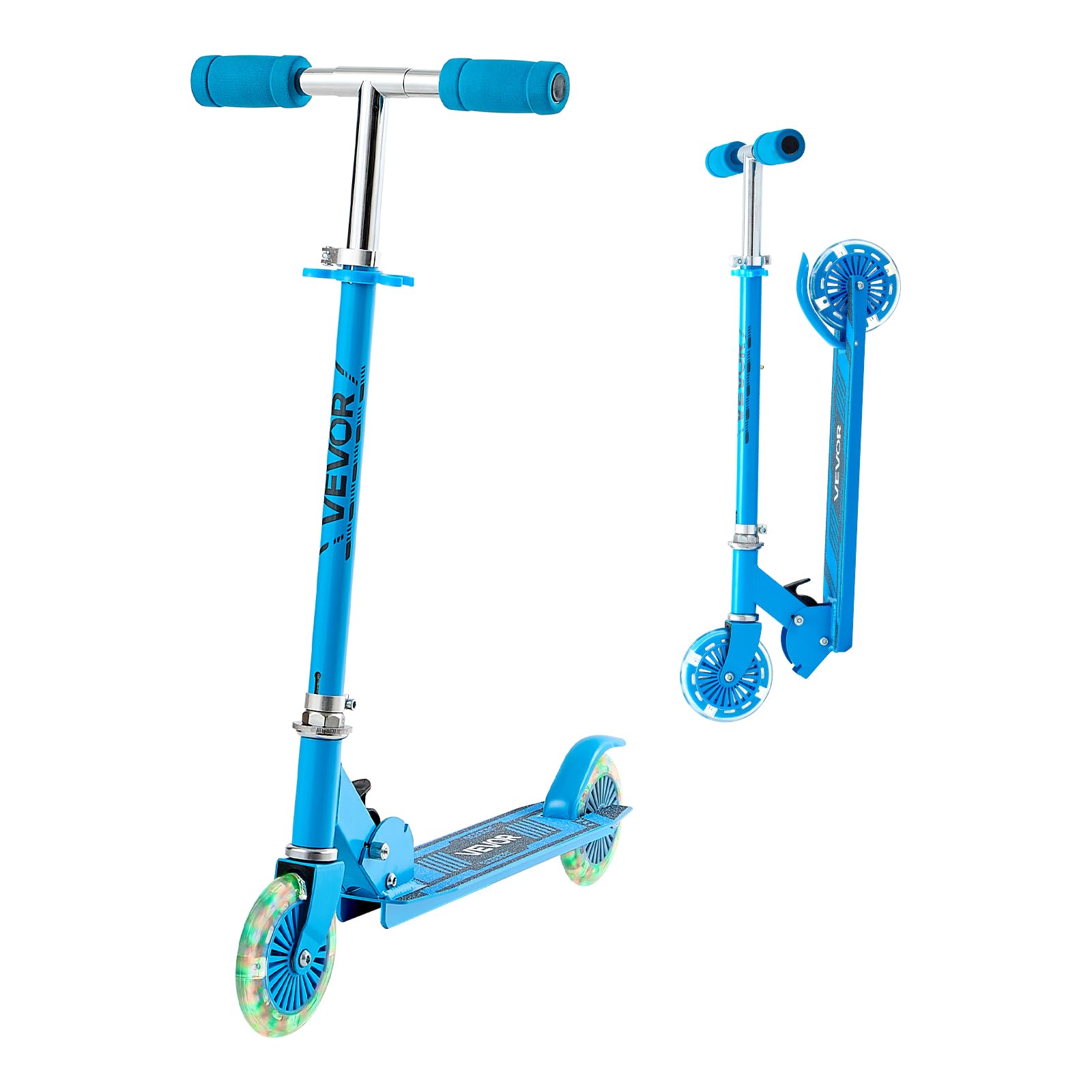 VEVOR Trottinette pour Enfants à partir de 3 Ans, patinette à 2 Roues Lumineuses, Guidon réglable en Hauteur, Large Plateau antidérapant, Cadre léger et Pliable pour garçons et Filles à 50 kg, Bleu