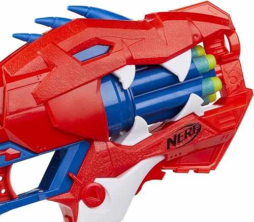 Miniatura 7 de Nerf DinoSquad Raptor - Lanzador de dardos con barra giratoria, tambor giratorio de 6 dardos, fuego de golpe, 6 dardos Nerf, diseño de dinosaurio