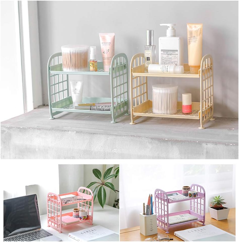 UnnFiko 2-Layers Table Shelf Organizer, Adjustable Plastic Storage Rack Shelf Square Basket Desk Stand Table Storage Organizer Shelves (Purple)