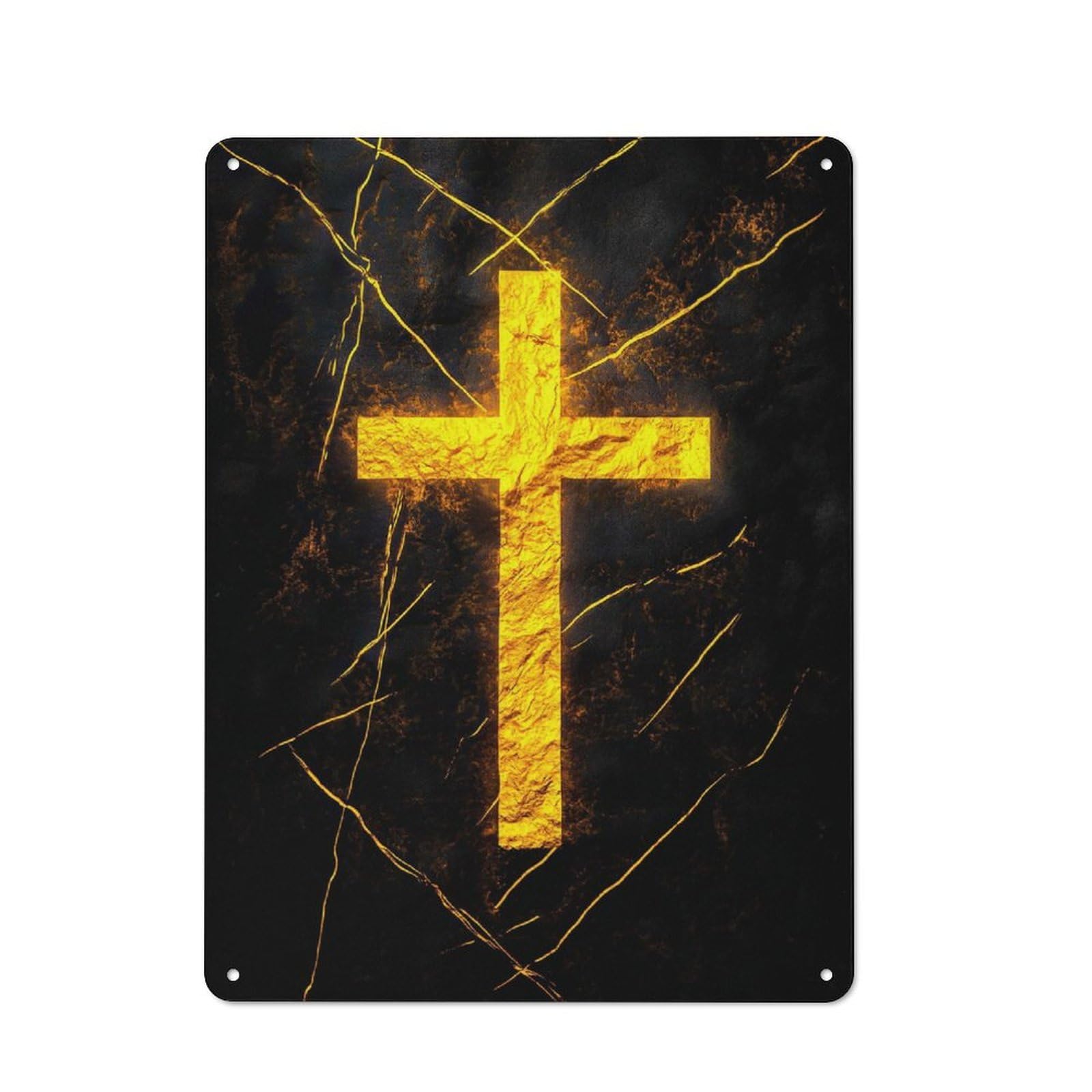 Junmoney Golden Cross Rustic Tin Sign 40X30cm Featuring For Bar Or Restaurant, A Housewarming Gift For Bar Decor Enthusiasts