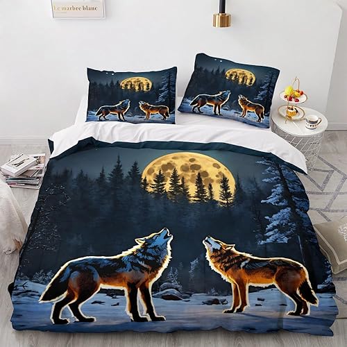 OmErsa Juego de funda de edredón de tamaño individual, 3 piezas, funda de edredón de bosque y 2 fundas de almohada de microfibra suave, decoración