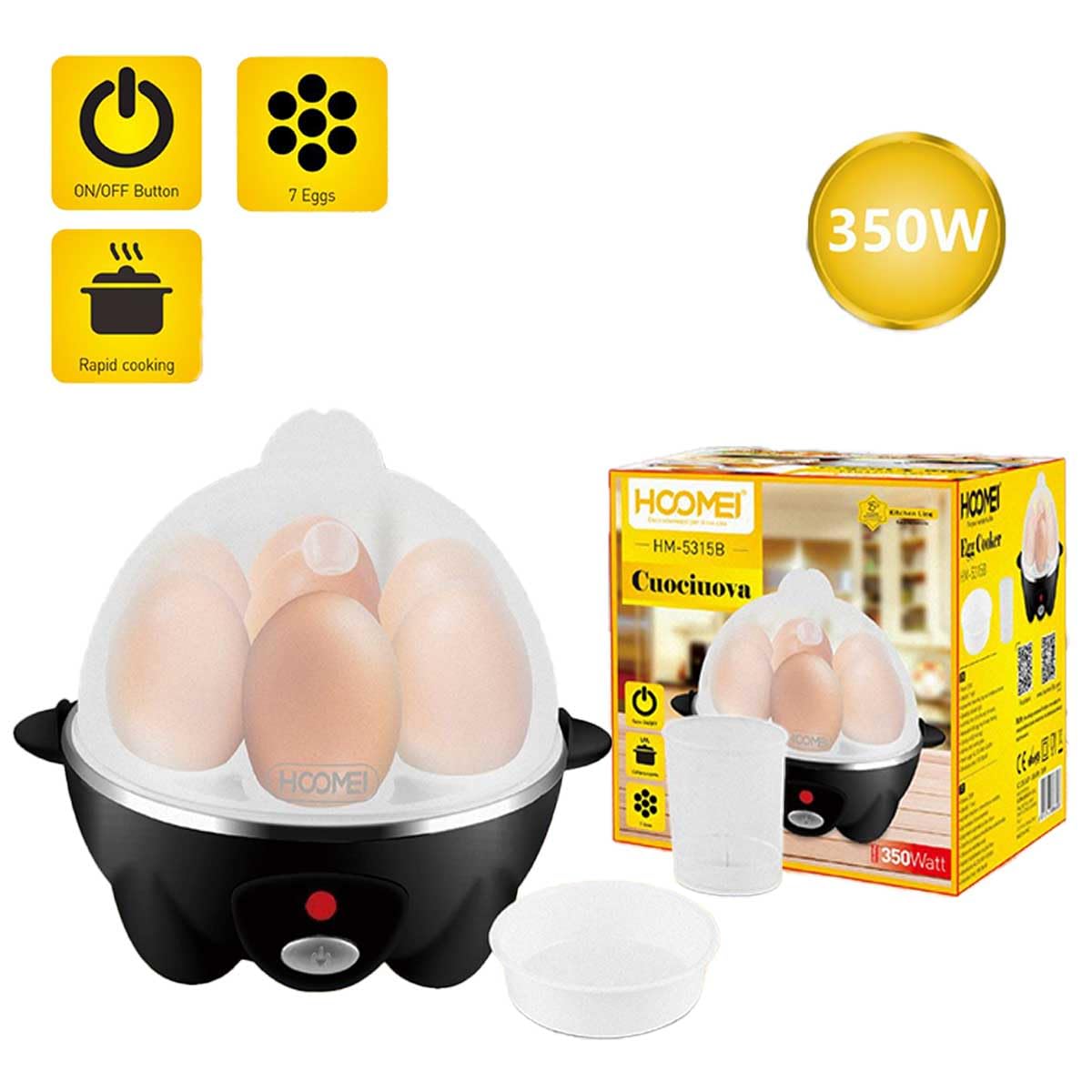 A2ZWORLD Eierkocher 350W A2ZWORLD Eierkocher 350 W – 7 Eier, Mit Messbecher & Abschaltautomatik, Kompakt (192x163x161 Mm)