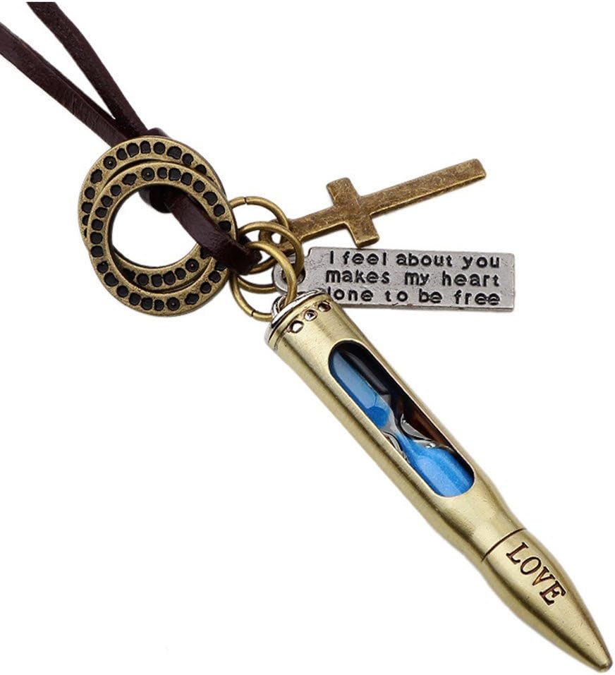 Men’s Women’s Blue Bullet Shape Hourglass Pendant Necklace, Cuff Adjustable Size ; 44CM-56CM