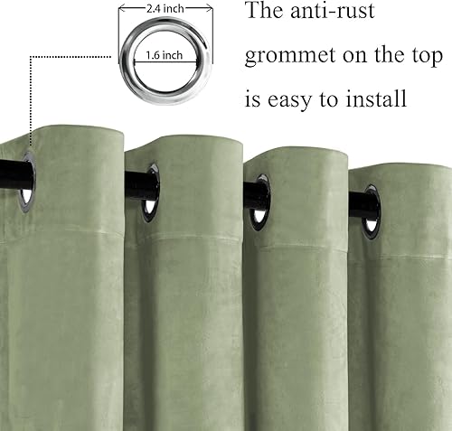 Miniatura 2 de JIUZHEN Cortinas de terciopelo verde salvia, cortinas para ventana de dormitorio, cortinas de oscurecimiento de habitación, cortinas de eficiencia