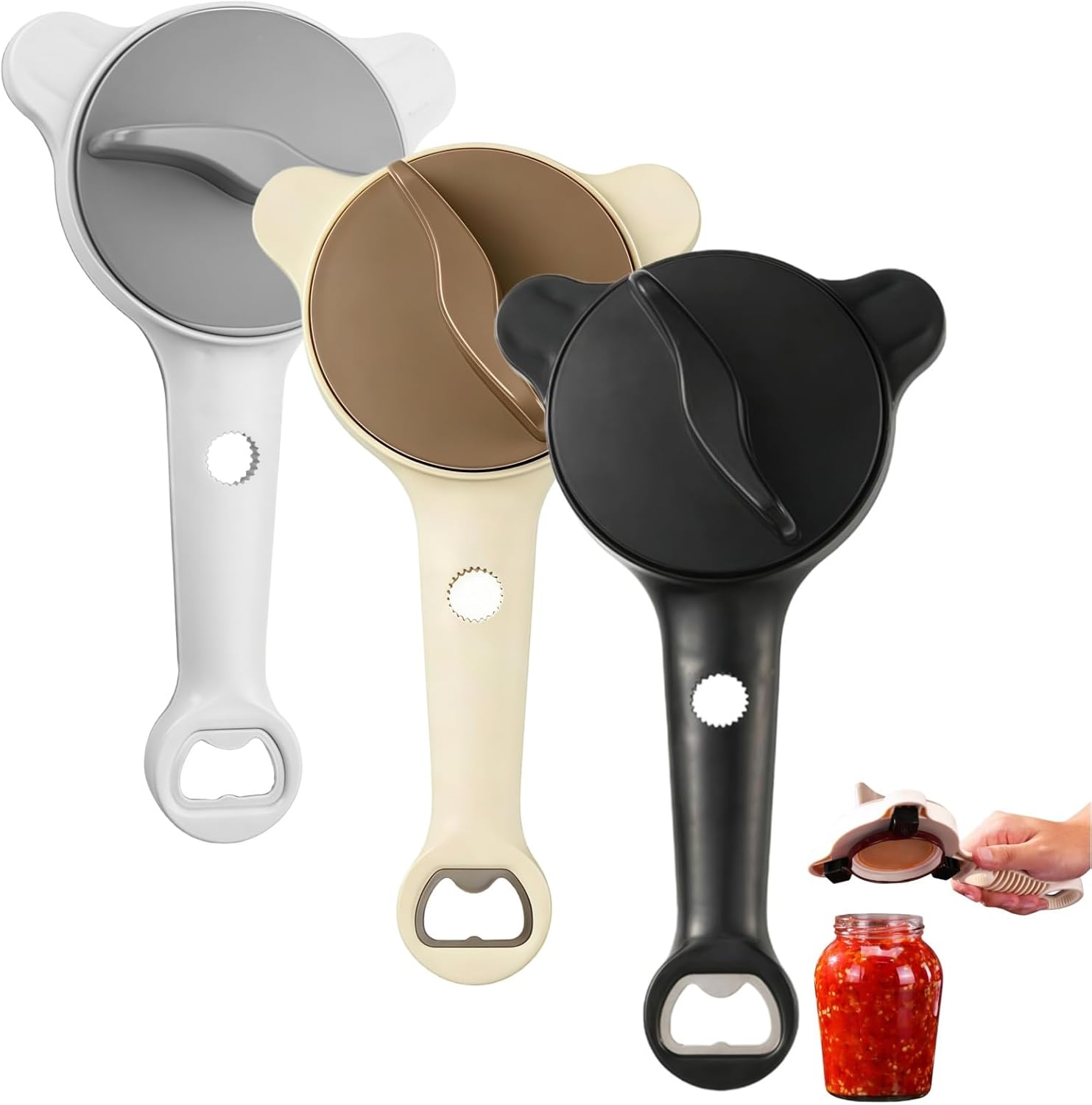 2026 New 4-in-1 Adjustable Jar Opener for Seniors - Multi-function Bottle Cap Openers - Stainless Steel Multifunctional Lid Gripper and Manual Can Kitchen Gadget (A+B+C)