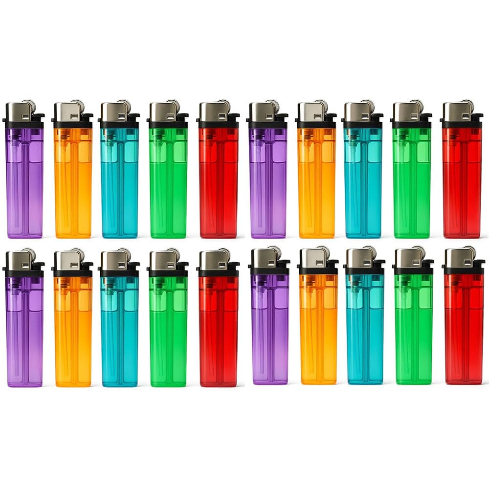 BML 20 x Multipack Disposable Lighters Adjustable Flame Windproof Pocket Lighter Reliable Ignition Child Safe Lighter for Camping Candle Kitchen Lighters Assorted Colors