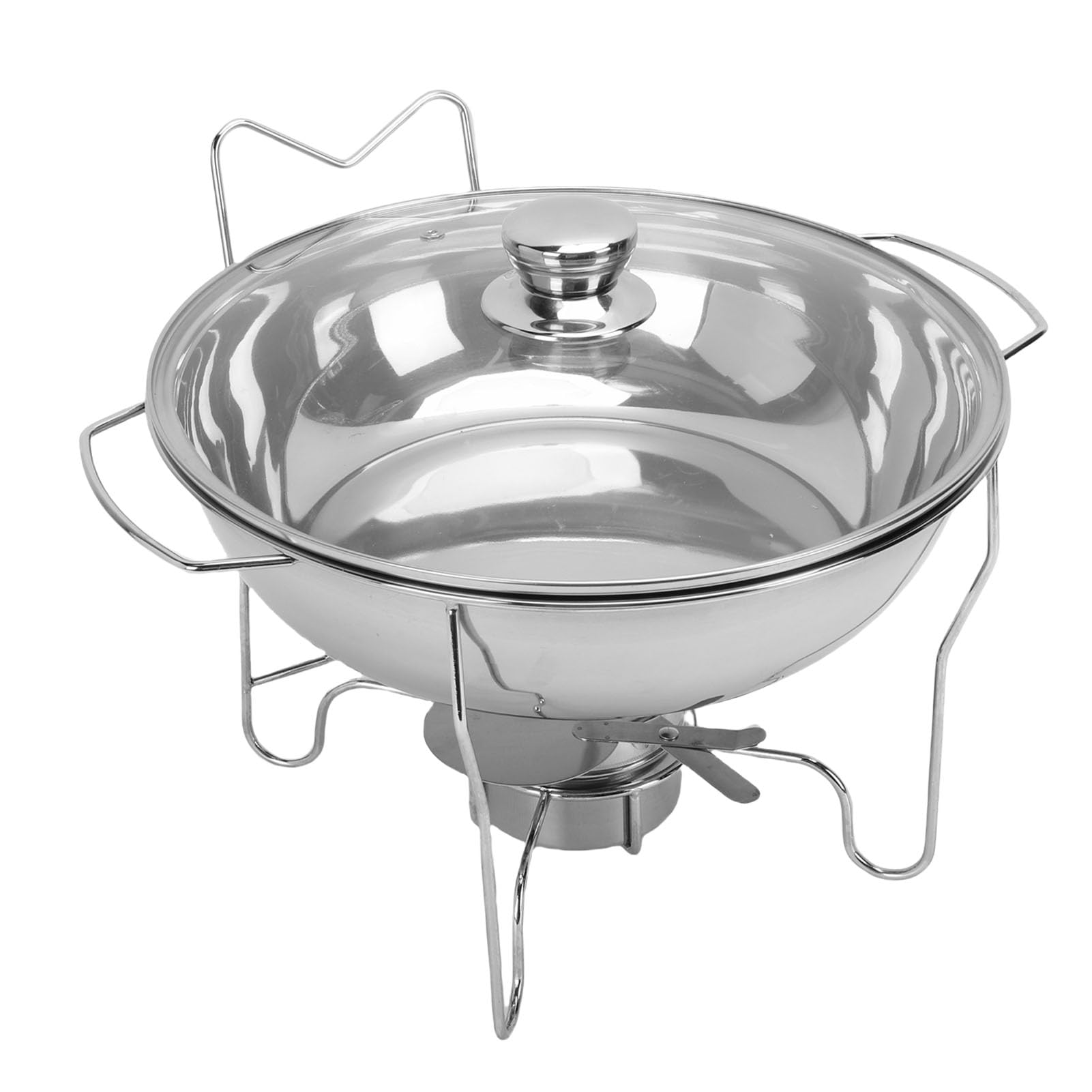 Generic Juego de Calentador de Buffet de Acero Inoxidable, Plato Redondo para Frotar con Tapa de Vidrio Ventilada para Catering y Banquetes (3.5L)