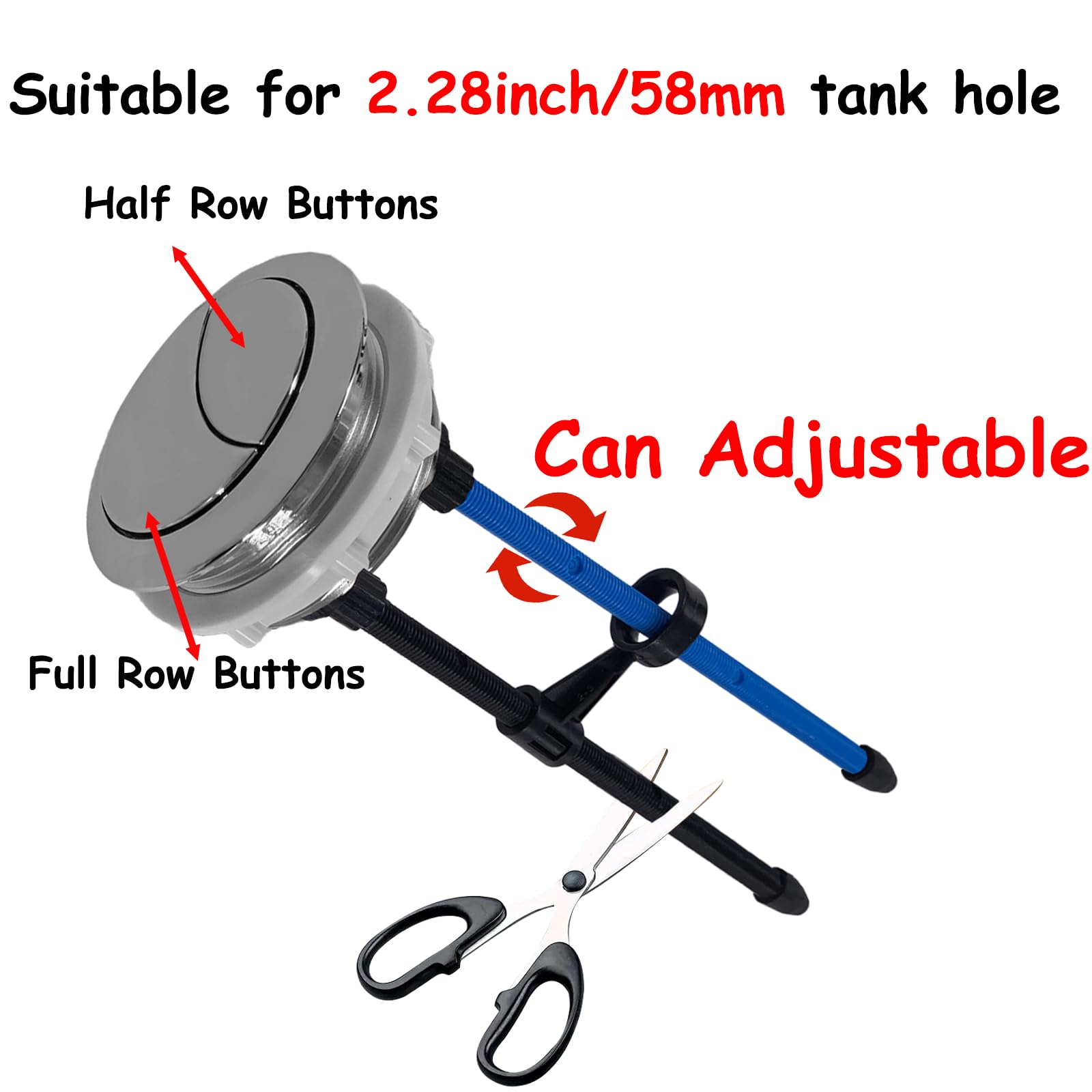 Botón pulsador de inodoro de 58 mm, botón de inodoro de doble pulsación, botón de descarga de inodoro, botón ajustable para tanque de agua de inodoro con diámetro de rosca