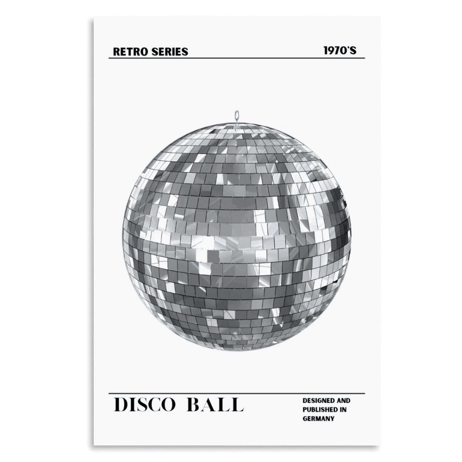 Black And White Disco Ball Poster Funky Retro Disco Posters Vintage Disco Ball Painting Trendy Party Wall Art for Modern Bar Dorm Bedroom Decor Unframe-style 20x30inch(50x75cm)