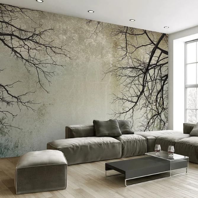 Papier peint photo moderne branche ciel pour agrandir un salon sombre 3D