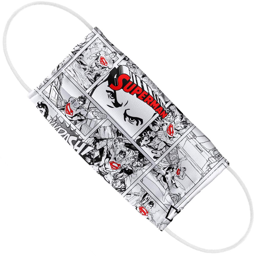 Popfunk Superman Comic Panels Pattern 1-Ply Reusable Face Mask Covering with Adjustable Nose Wire, Unisex
