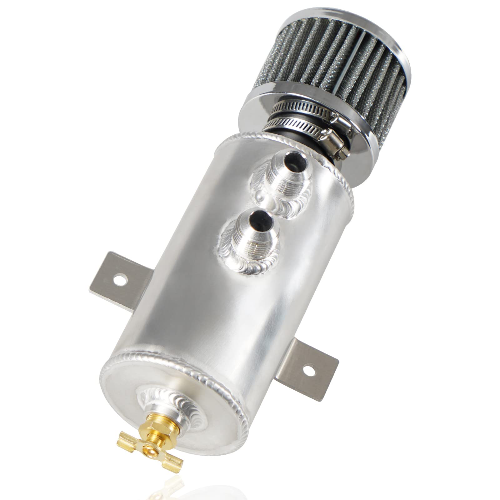 Universal 10AN Oil Catch Can Tank Baffled 750ml with Filter Aluminum Silver HTRACING