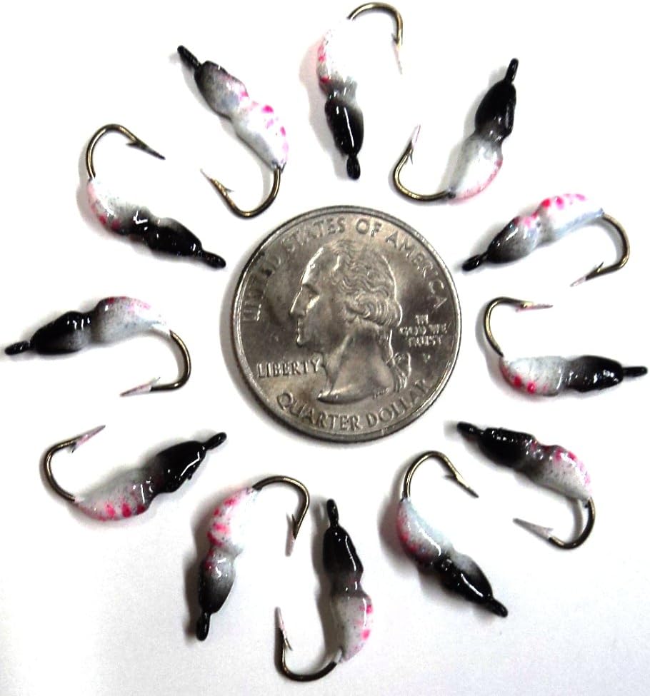 Jon's Ice Jigs - Ant Style - 12 Pack - Size 8 Hook - Glow/Black with Red Scale Color - #JIJ74