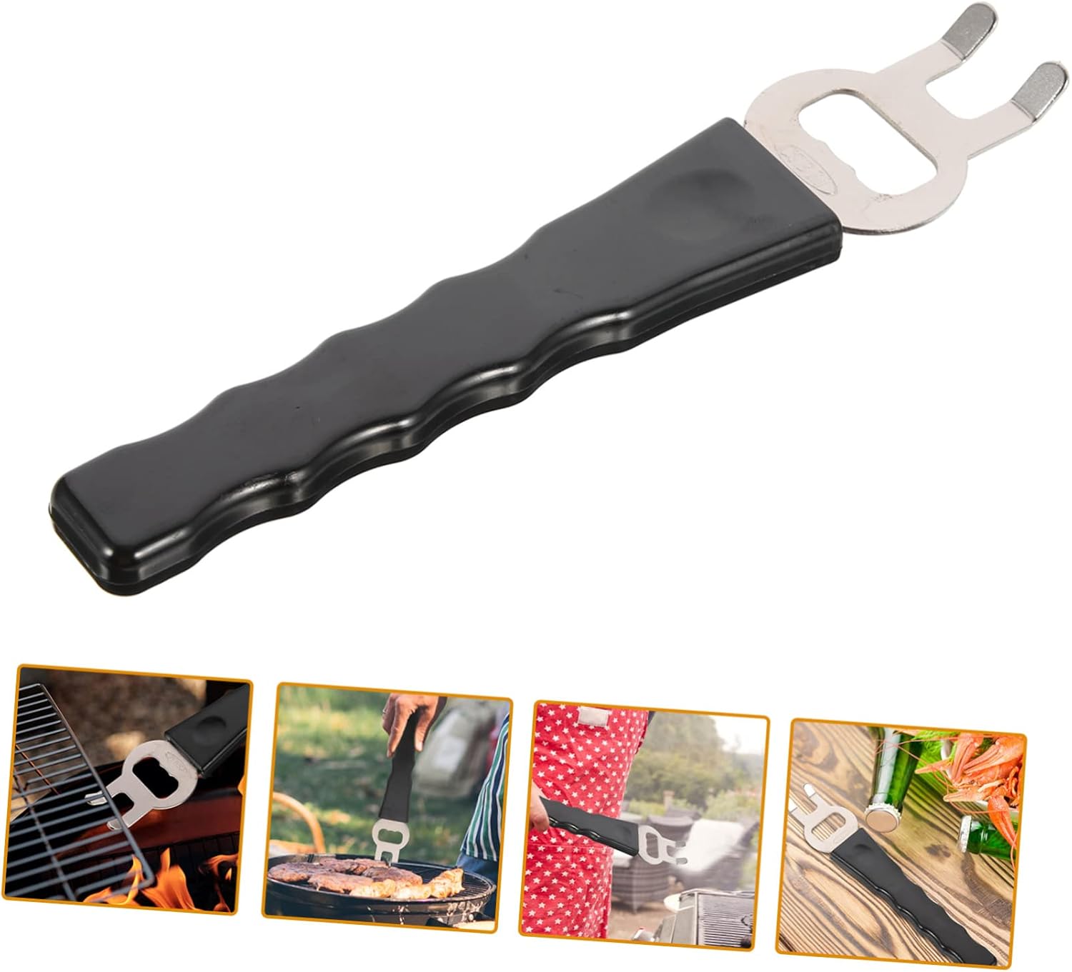 Unomor Stainless Steel Grill Gripper with Plastic Handle and Bottle Opener