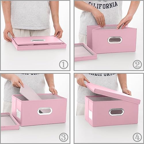 Miniatura 50 de PRANDOM Cajas de almacenamiento apilables grandes con tapas [paquete de 5] contenedores de almacenamiento plegables de tela de cuero, cestas