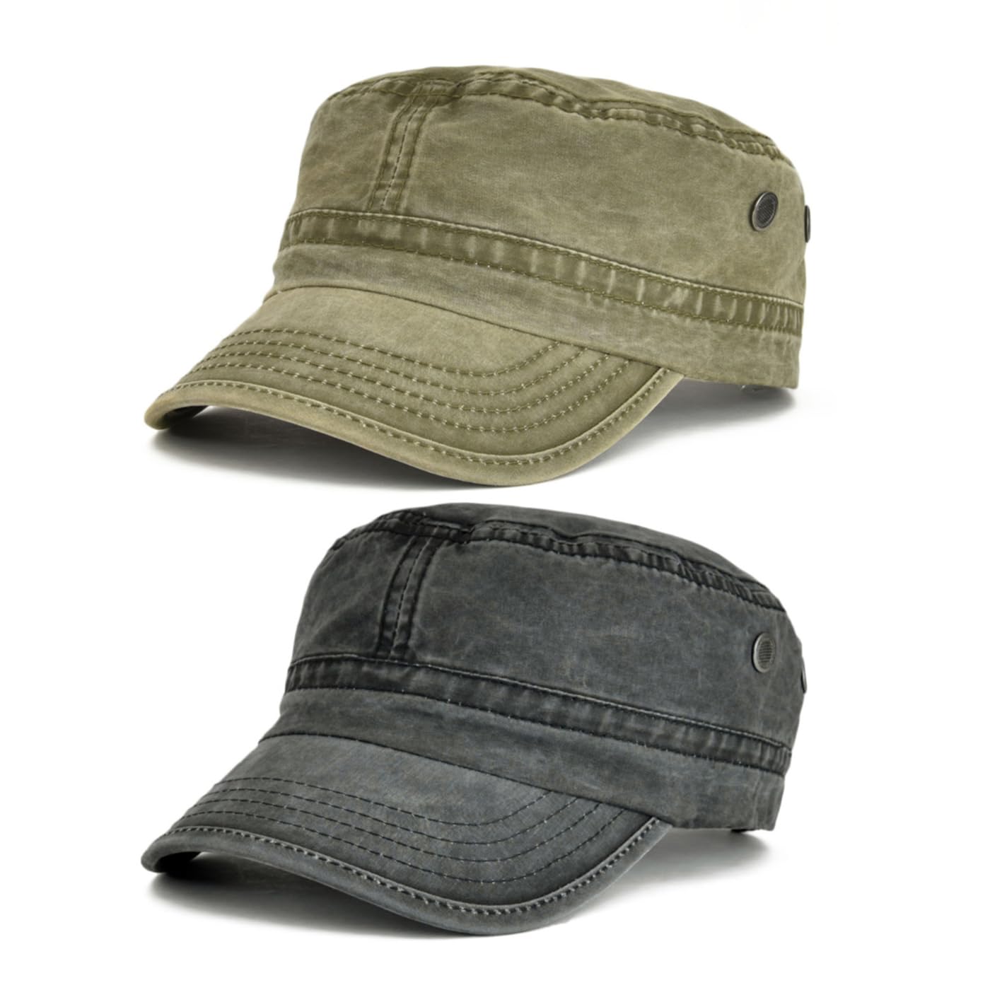 FEINION Cappello militare piatto vintage in cotone lavato