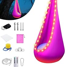 Hanging Cave, LED Swing Seat and Inflatable Cushion, Hanging Seat with Pump, Holds up to 80 kg - 70 x 150 cm (Pink)