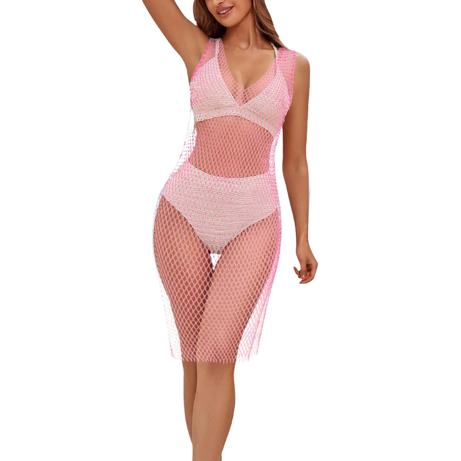 Strandponcho Damen, Knielang, Badeanzüge für Damen mit Rock, Strandkleid, Bikini, Sommer, gestrickt, Strandponcho, Strandurlaub, Badeanzug, V-Ausschnitt, Beachwear, Ausschnitt, Häkelarbeit