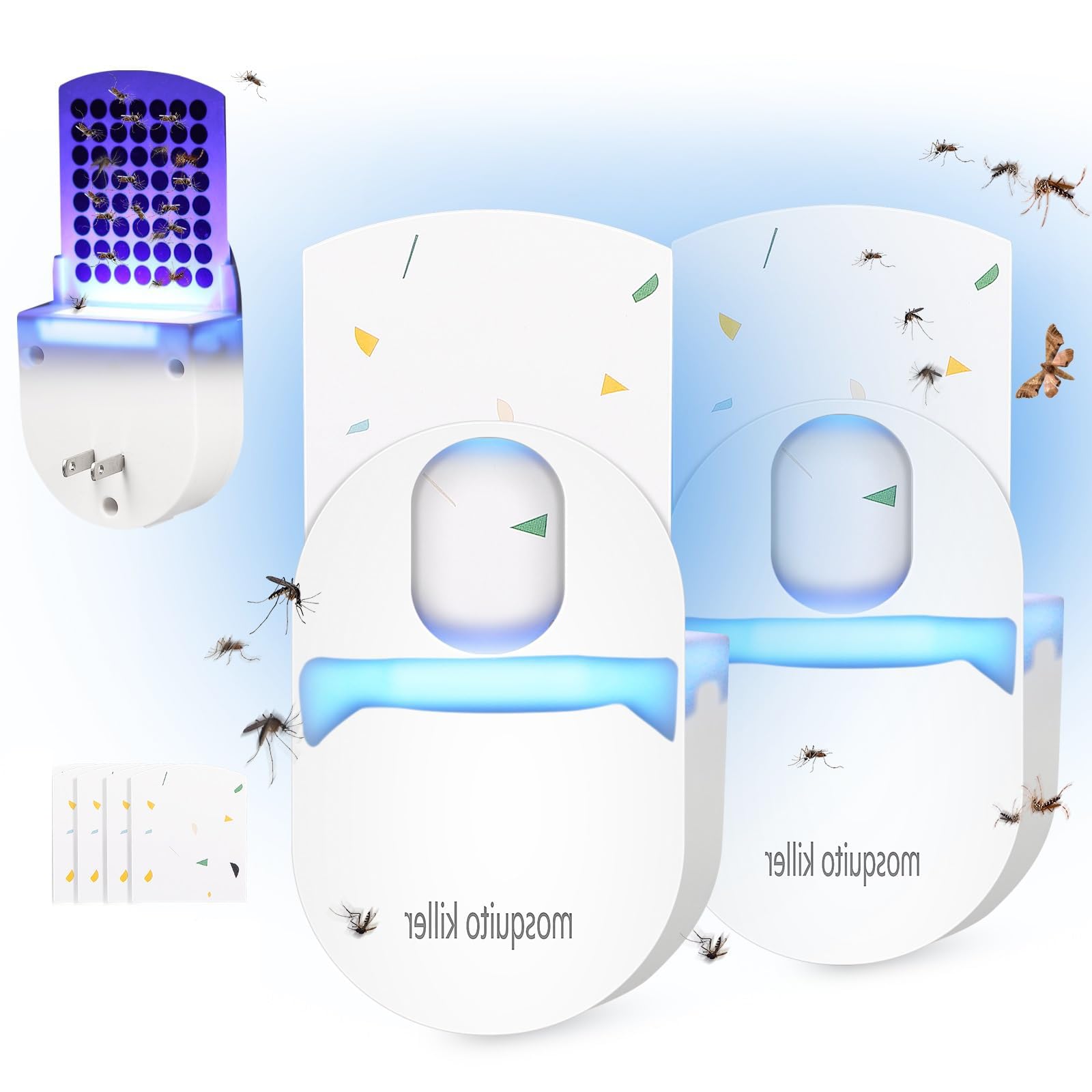 Azonee 2 Pack Fruit Fly Traps for Indoors with 4 Glue Cards, Gnat Traps for House Indoor Plug-in with UV Light for Fruit Flies, Mosquito, Moth, Gnat, House Flies, 400 Sq Ft Protection Area