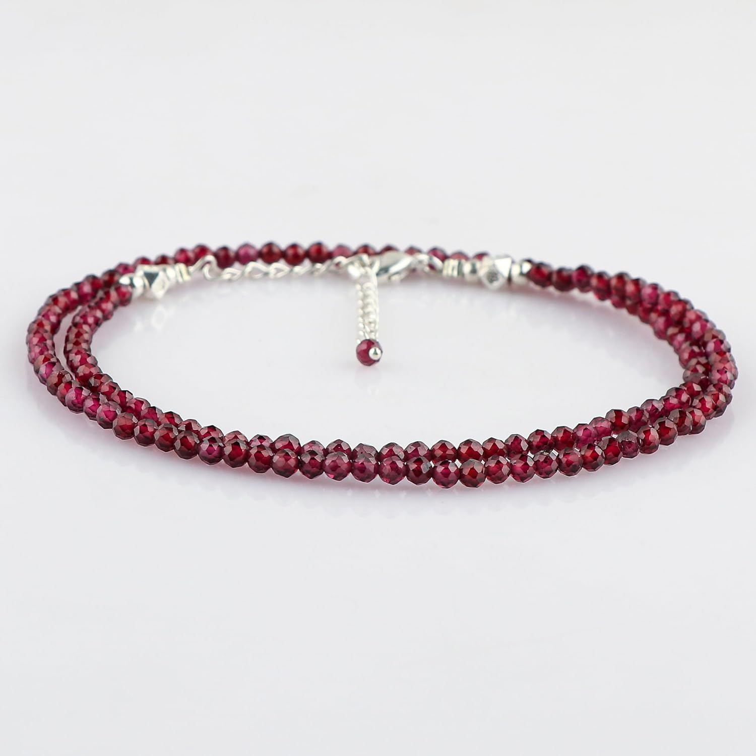 Natural Gemstone Faceted Beaded Necklace for Woman| Silver Plated Gem-stone Necklace | Beads 2–3 mm | Adjustable Chain 16+2 Inch - Image 3