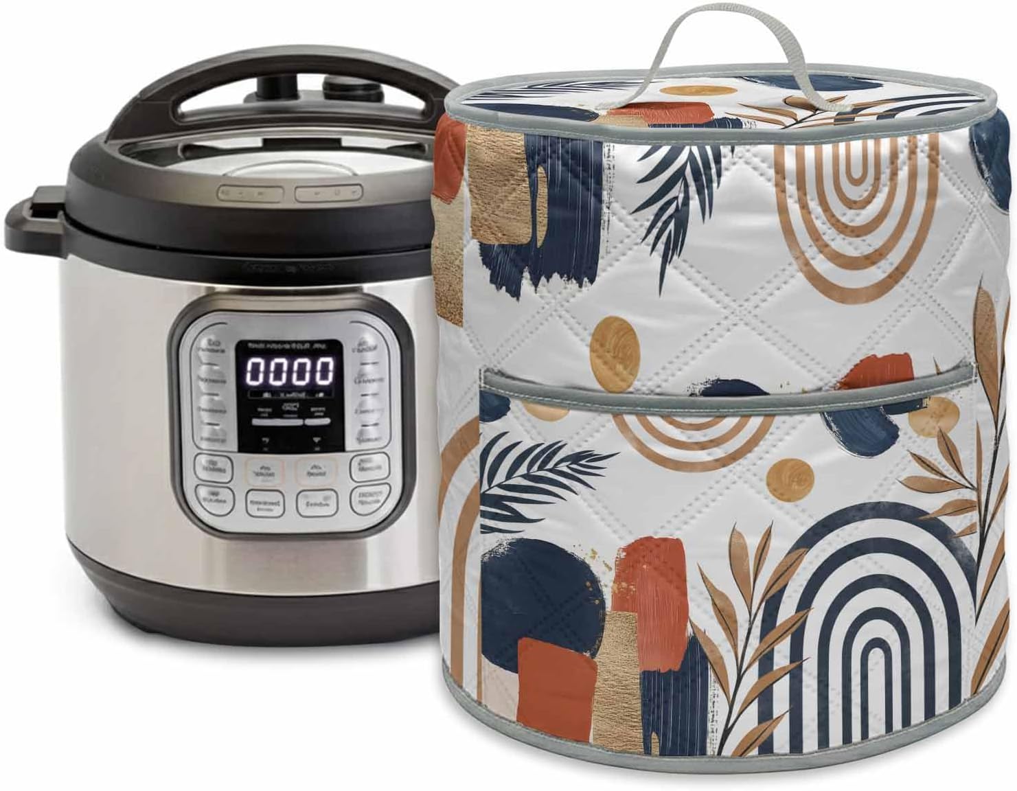 Electric Pressure Cooker Covers Nordic Abstract Leaves Arch Sun Rice Cooker Cover Case Air Fryer Protector with Pocket&Handle Terracotta Aesthetic Color Block Kitchen Appliance Accessories,11.8"x13"