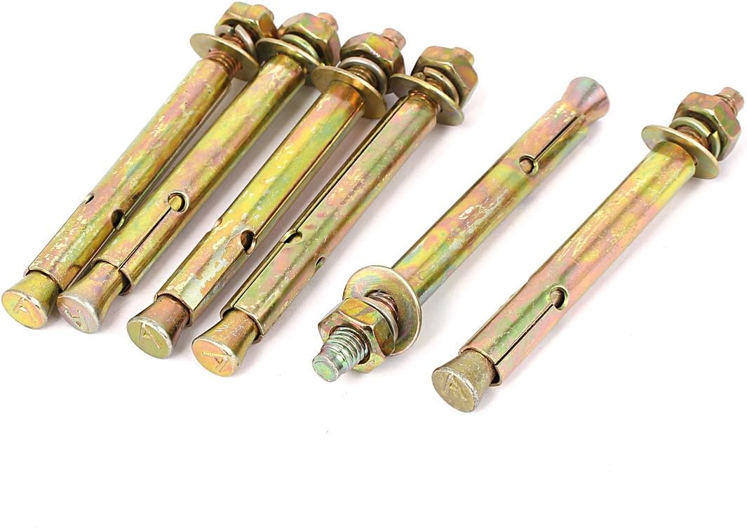 M8x100mm Yellow Screws & Bolts Zinc Plated Iron Hex Nut Anchor Expansion Sleeve Bolt Anchor Bolts Screw 6pcs