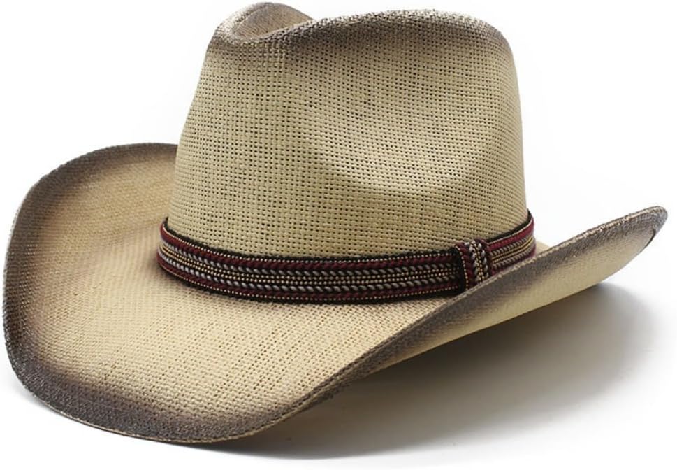 Western Cowboy Hat, Vintage Straw with Braided Band, Brown