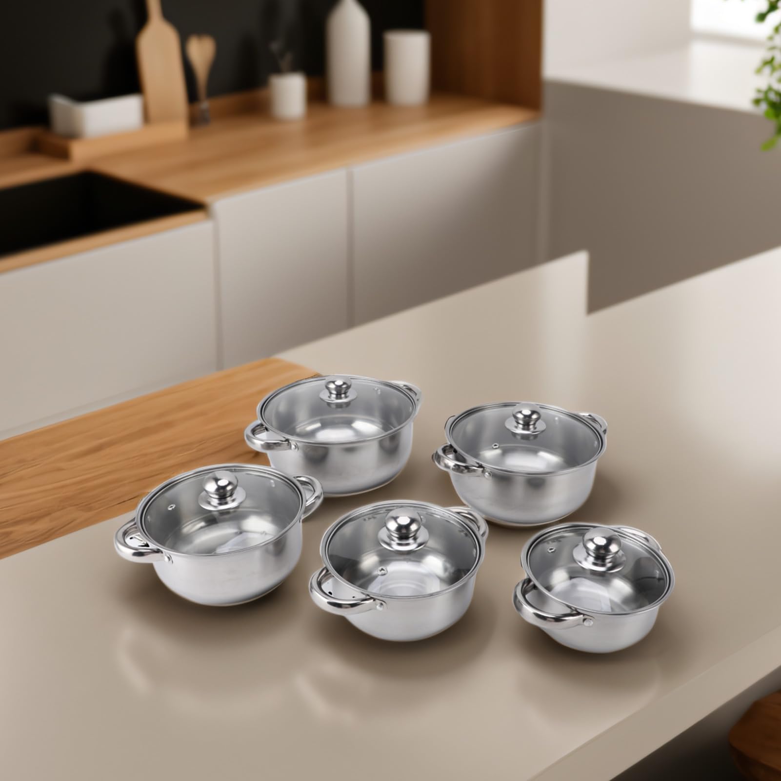 Juego de Ollas Sartenes, utensilios cocina acero inoxidable, diseño apilable asas térmicas, for placas inducción