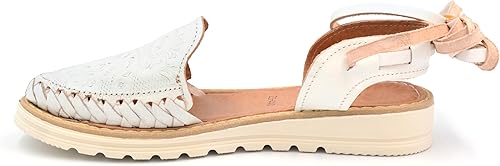 Miniatura 3 de COLORES DE MEXICO MX - Mexican Leather Shoes with Long Crossed Roman Straps for Women - Model 440 (6, White)