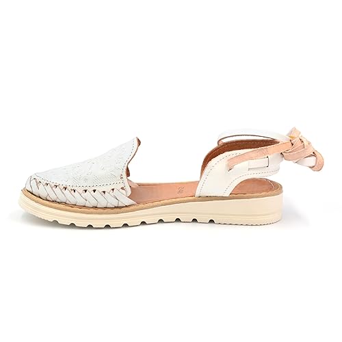 Miniatura 3 de COLORES DE MEXICO MX - Mexican Leather Shoes with Long Crossed Roman Straps for Women - Model 440 (6, White)