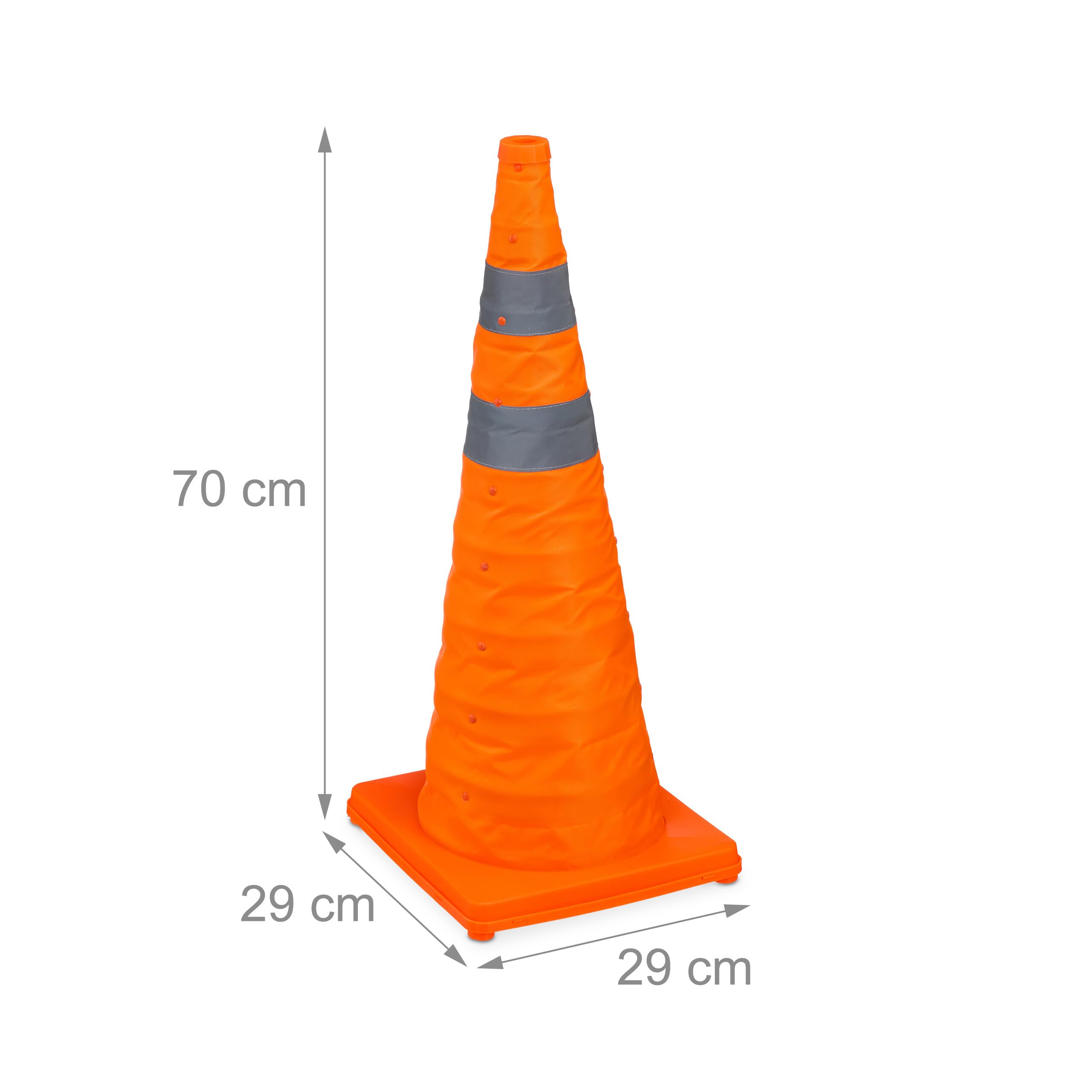 Relaxdays 4 x cônes Pliables, Bandes réfléchissantes, cônes de signalisation avec Sac, H x L x P : 70 x 29 x 29 cm, Orange, en Set
