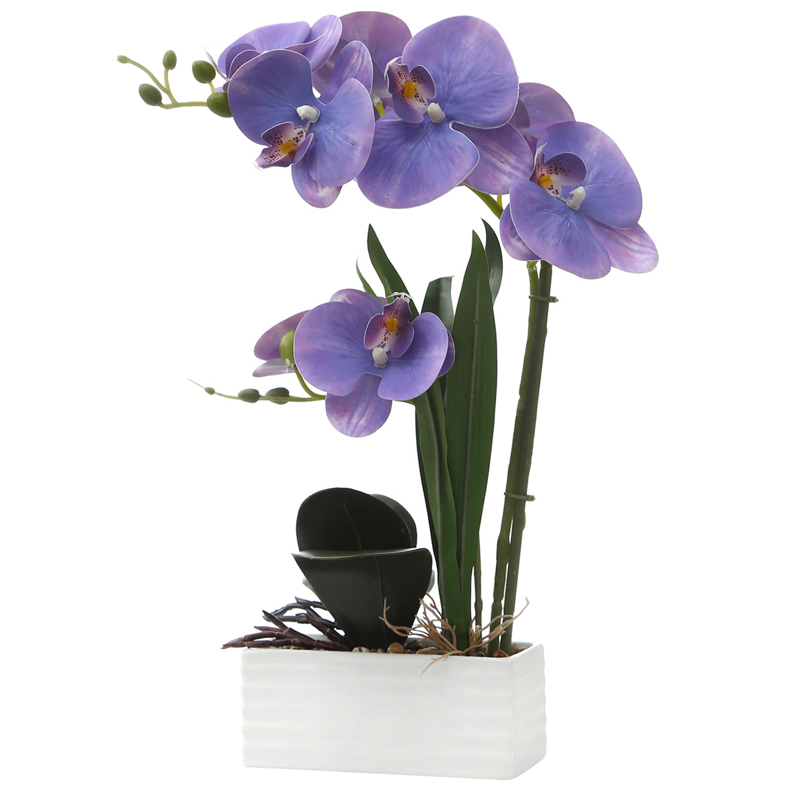 Photo 1 of FuleHouzz Artificial Real Touch Orchid Flowers in Pot Fake Phalaenopsis Flower with White Ceramic Vase Faux Orchids Arrangement for Home Table Office Wedding Party Decoration (Lavender)