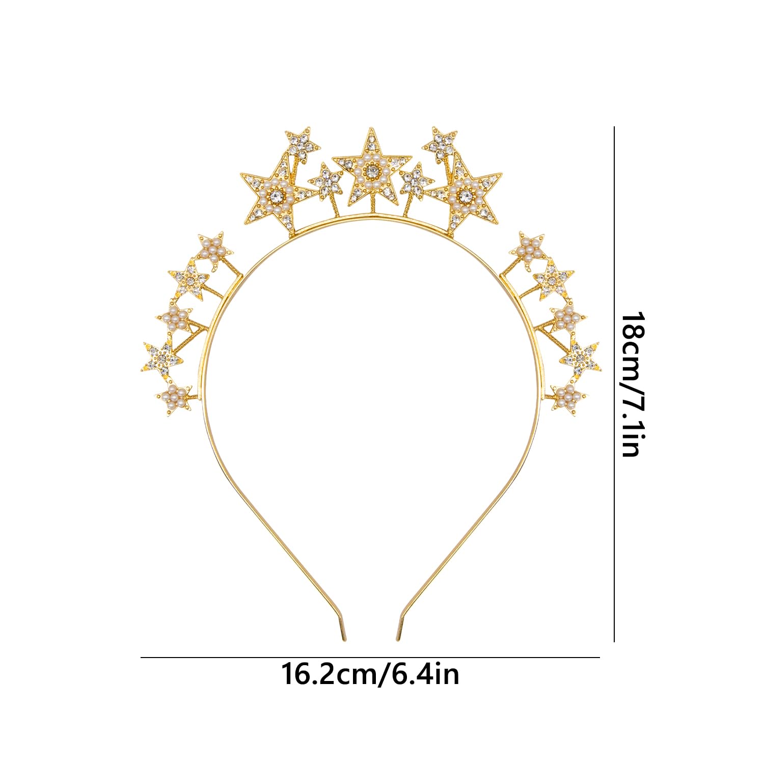 Star Headbands for Women Girls Bling Shining Reinstone Christmas Headband Star Headband Crown Rhinestone Hair Hoop Wedding Hair Accessories for New Year Party Festival Prop Y4XXFG (Gold) - Image 2
