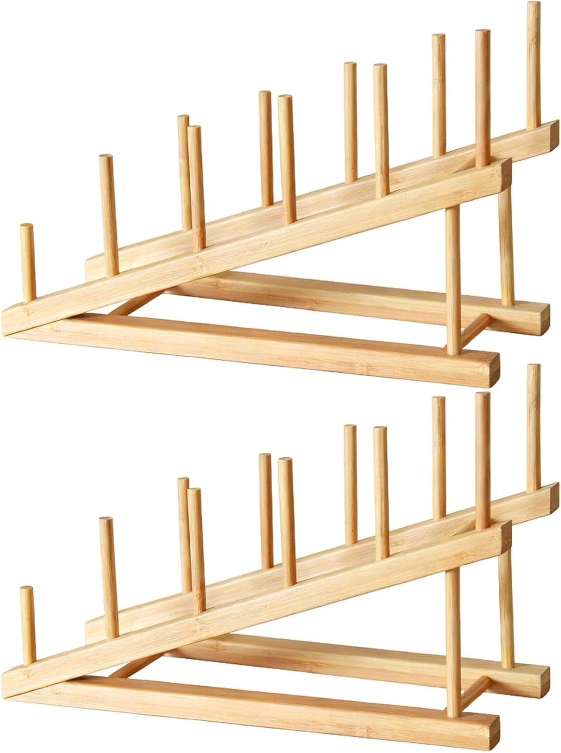 2 Pcs Plate Rack, Wood, 11.8 In/30 Cm, 1.9 In/5 Cm Spacing, Organizes Plates For Kitchen
