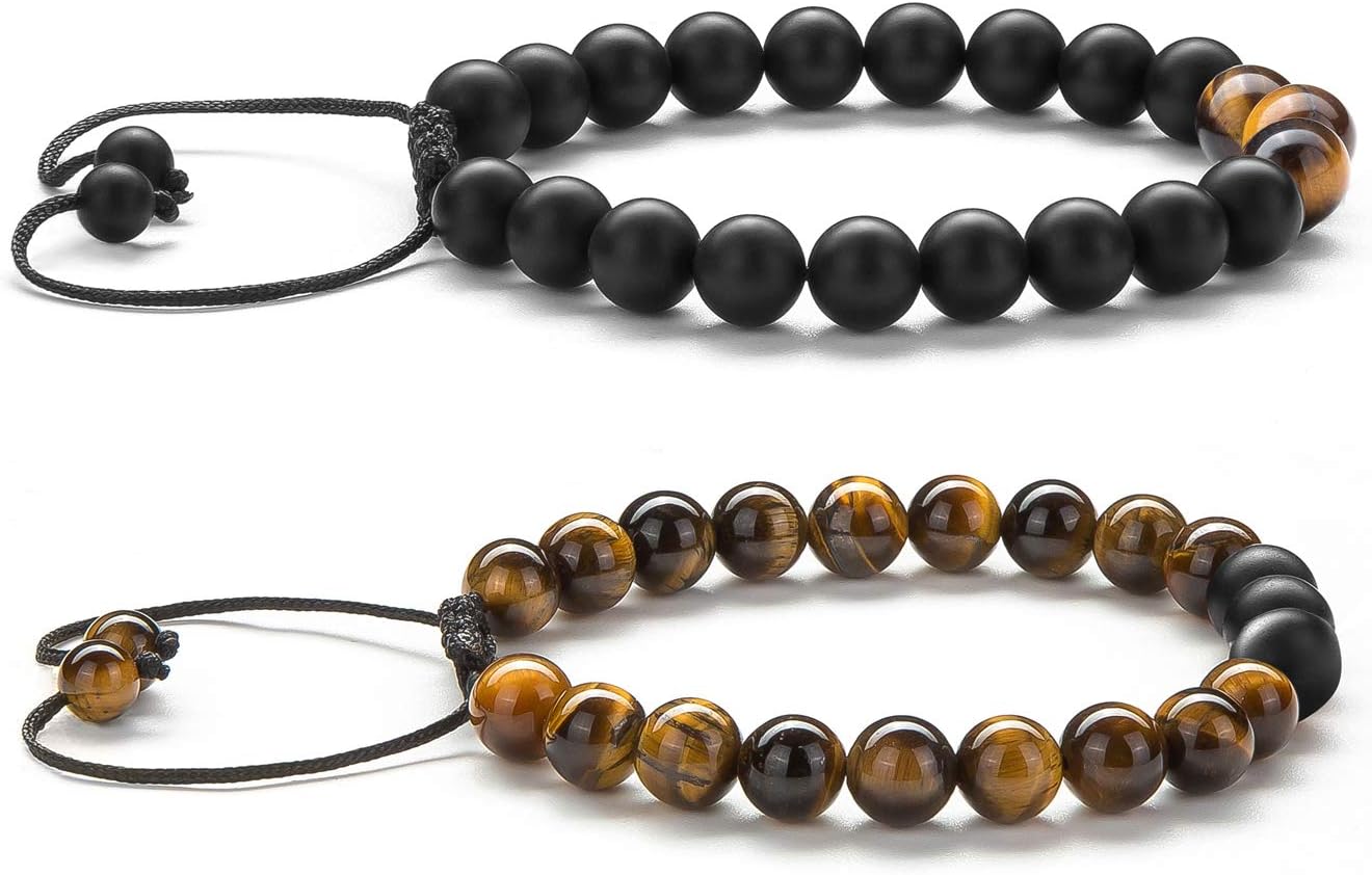 Hamoery Men Women 8mm Tiger Eye Stone Beads Bracelet Elastic Natural Stone Yoga Bracelet Bangle - Image 4