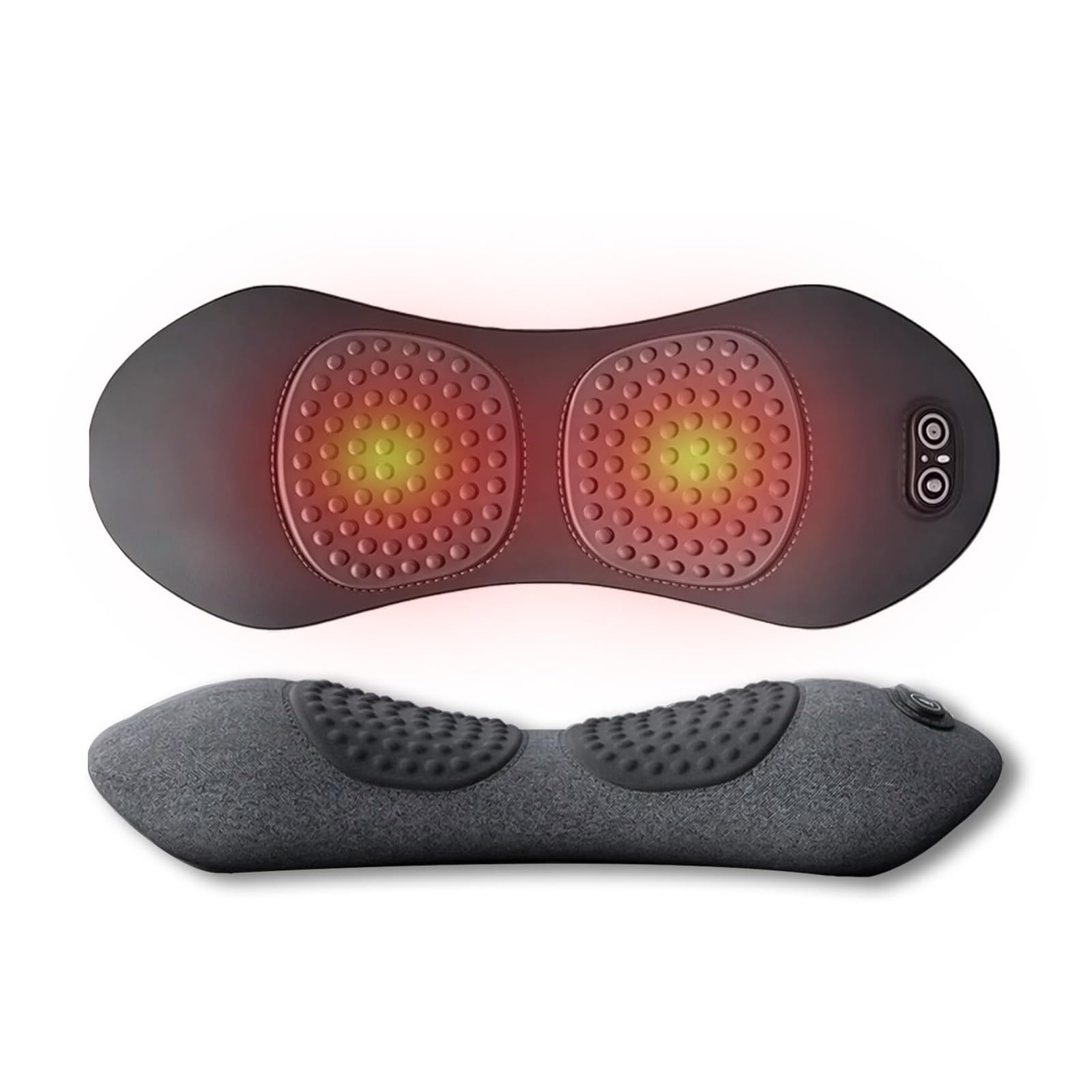Elektrisches 3-in-1-Lendenwirbelstützkissen mit Wärme, Vibration und Traktion, Rückenmassagegerät zur täglichen Rückenentspannung und Wirbelsäulenunterstützung for Auto/Bett/Büro(Black)
