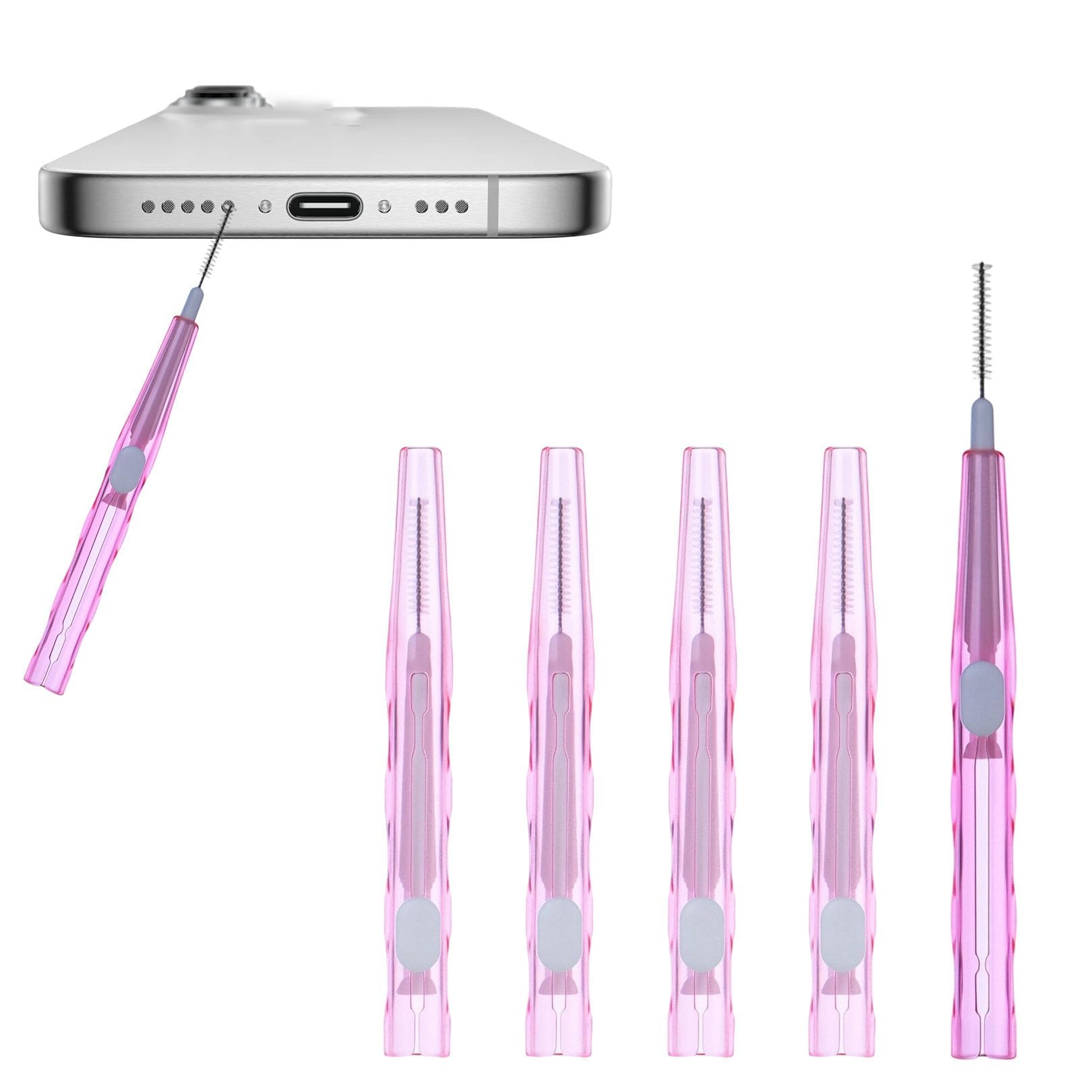 Besmrpg Purple 5 Pcs Phone Port Cleaning Brushes,Bristles & Hook Double-Sided Charging Port Cleaning Kit,Anti-Clogging Dust Remover Tools For Speaker, Earphone,Mobile Phone Cleaner Tool For Usb-C