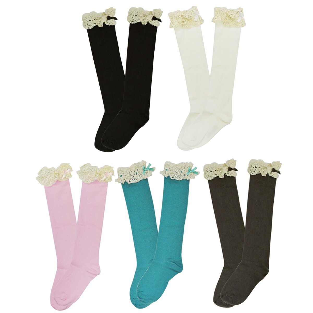 BowbearGirls Vintage Lace Knee High Socks