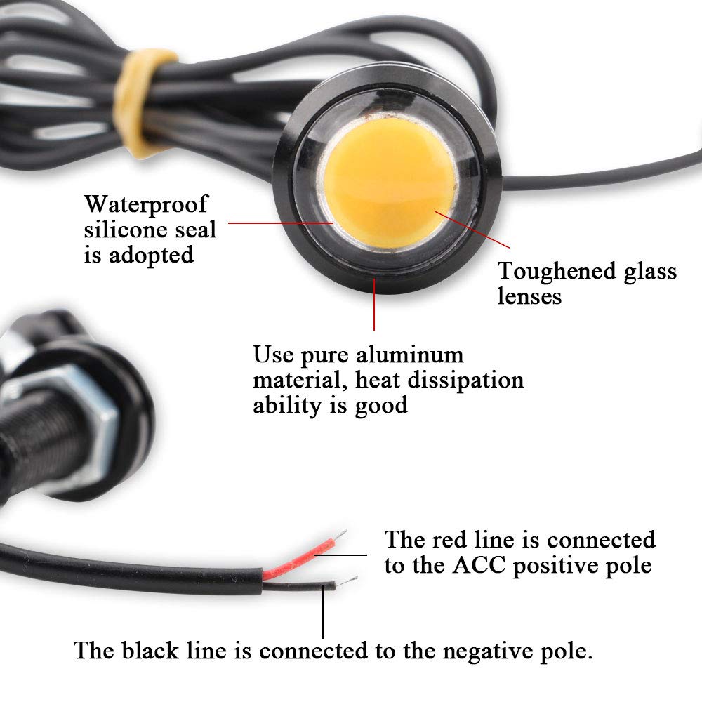 6 szt. Żółte 18mm Eagle Eye LED mocne 9W światła do jazdy dziennej 12V wodoodporne na samochód i motocykl, światła przeciwmgielne, światła cofania, światła wskaźnikowe