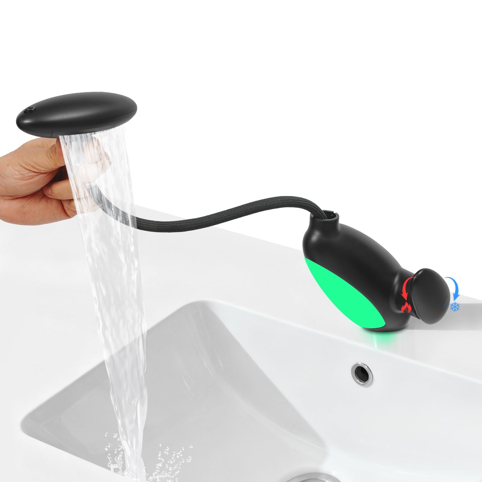 Rubinetto LED per lavabo con doccetta estraibile, rubinetto da bagno G1/2", indicatore della temperatura dell'acqua, rubinetto creativo per lavabo con illuminazione multicolore