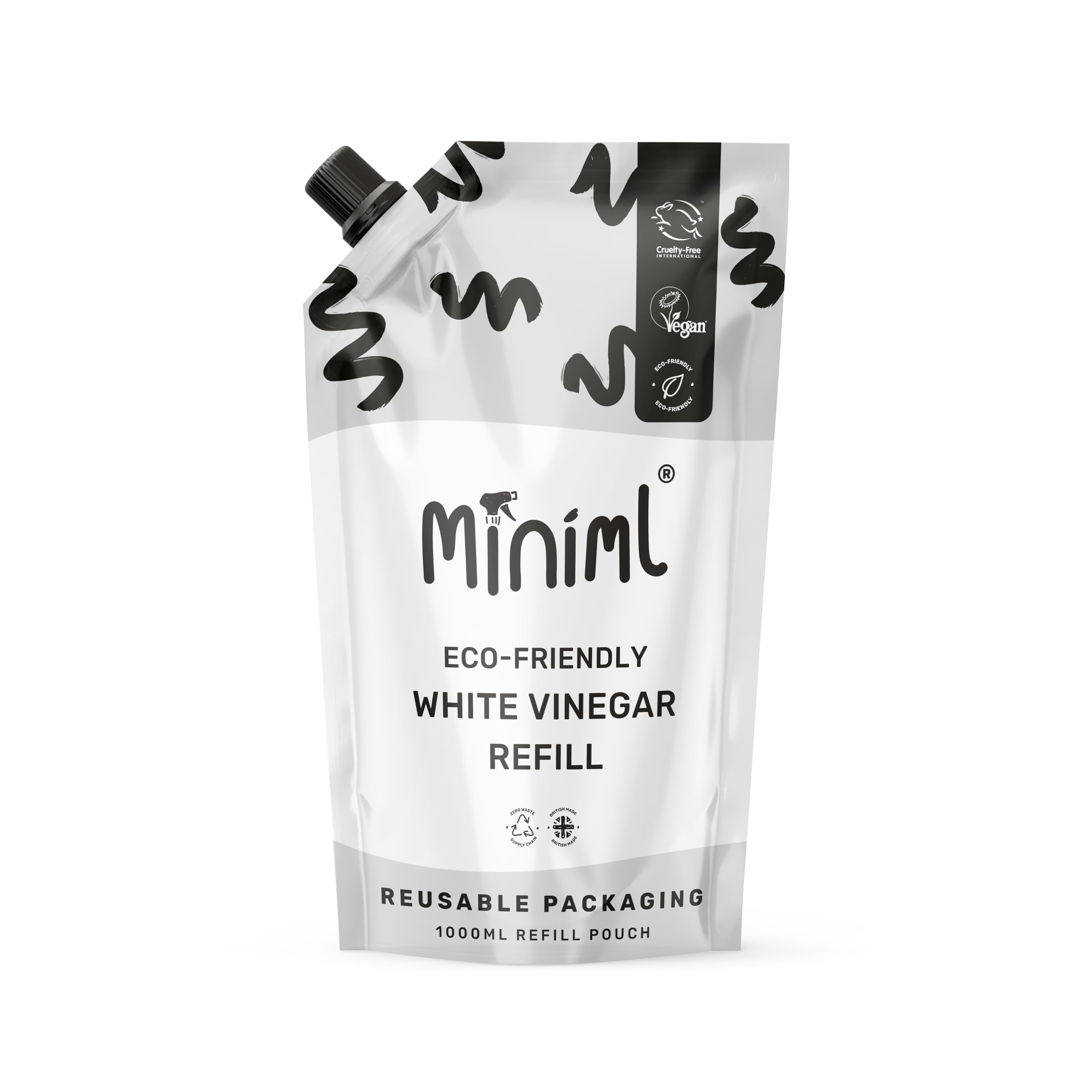 Miniml Eco White Vinegar Cleaning Unscented 1L Refill - All Natural Multi-Surface & Multi-Purpose Cleaner, Limescale Remover, Laundry Softener & More - 100% Vegan & Cruelty Free