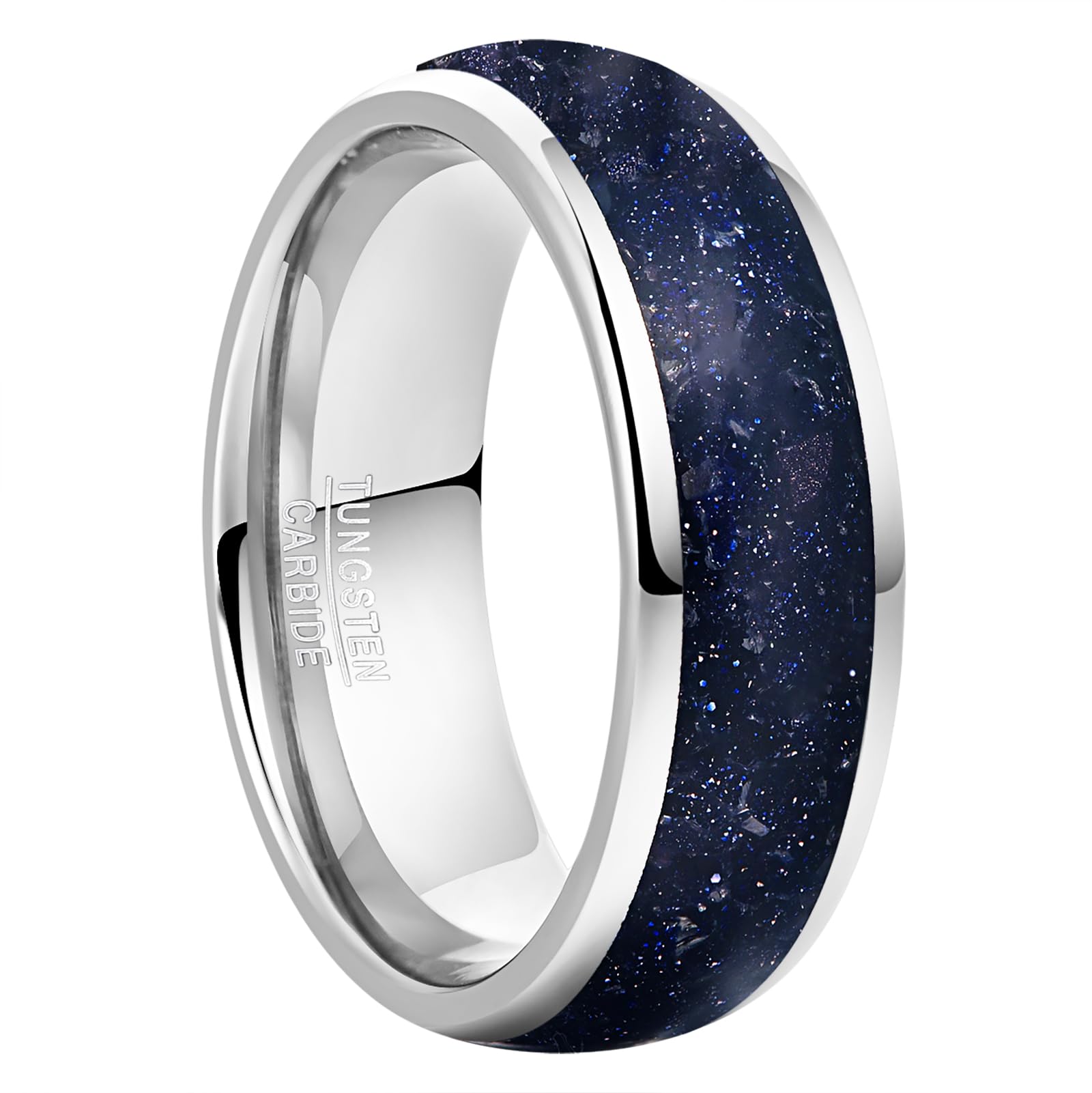 VAKKI8mm Mens Wedding Bands Blue Sandstone Inlay Tungsten Carbide Ring High Polished Comfort Fit Size O to Y