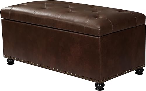 Miniatura 11 de Joveco Banco Otomán de Almacenamiento, 33 Pulgadas de Cuero Sintético Rectangular con Capitoné, Taburete para los Pies al Pie de la Cama, Marrón