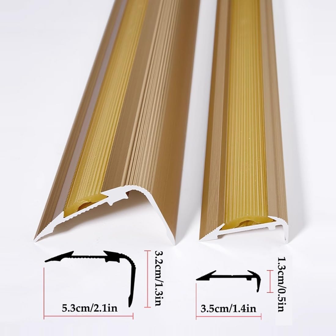 Metalowe antypoślizgowe wykończenie krawędzi schodów z winylem, 3/5 cm aluminiowe stopnie schodów Listwa zabezpieczająca krawędzie do użytku na zewnątrz w pomieszczeniach(Black,100x3.5x1.3cm)
